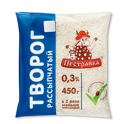 БЗМЖ ТВОРОГ ПЕСТРАВКА 0,3% 450ГР ПАК