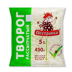 БЗМЖ ТВОРОГ ПЕСТРАВКА 5% 450ГР ПАКЕТ