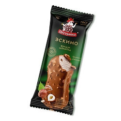 БЗМЖ МОРОЖЕНОЕ ПЕСТРАВКА ЭСКИМО СЛИВ С ПАСТОЙ ОРЕХА ФУНДУКА В МОЛ ШОКОЛАДЕ С ОРЕХОМ ФУНДУКА 70 ГР