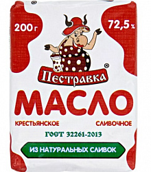 БЗМЖ МАСЛО ПЕСТРАВКА СЛИВОЧНОЕ КРЕСТЬЯНСКОЕ 72,5% 200ГР