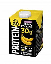 КОКТЕЙЛЬ МОЛОЧНЫЙ LET'S GO 0% БЕЗЛАКТ, ВЫСОКОБЕЛК БАНАН ТБА 500 ГР