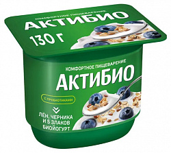 БЗМЖ ЙОГУРТ АКТИБИО 3,0% ЧЕРНИКА/ЗЛАКИ/ЛЕН 130ГР СТАК
