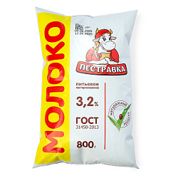 БЗМЖ МОЛОКО ПЕСТРАВКА 3,2% 800ГР Ф/П