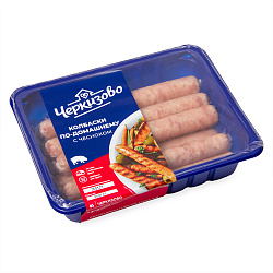 КОЛБАСКИ ПО-ДОМАШНЕМУ С ЧЕСНОКОМ ОХЛ ЧЕРКИЗОВО ЛОТОК 450ГР